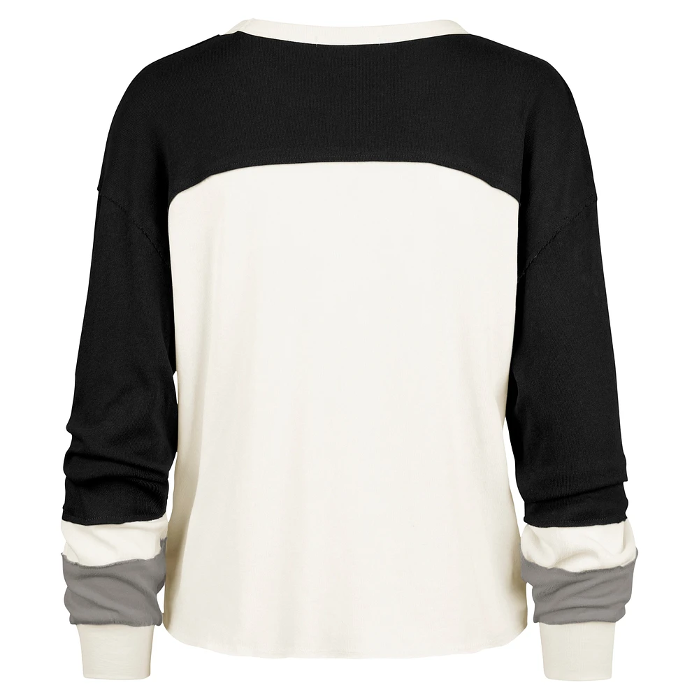 Women's '47 Cream New York Jets Double Header Curve Raglan Long Sleeve Crop Top