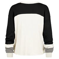 Women's '47 Cream New York Jets Double Header Curve Raglan Long Sleeve Crop Top
