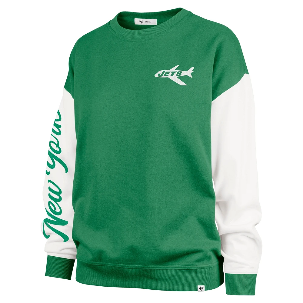 Women's '47  Green New York Jets Double Header Rise Andie Pullover Sweatshirt