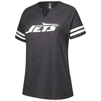 Women's Fanatics Charcoal New York Jets Plus Logo Striped Raglan Notch Neck T-Shirt
