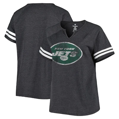 T-shirt à col cranté raglan grande taille pour femmes Fanatics Heather Charcoal New York Jets