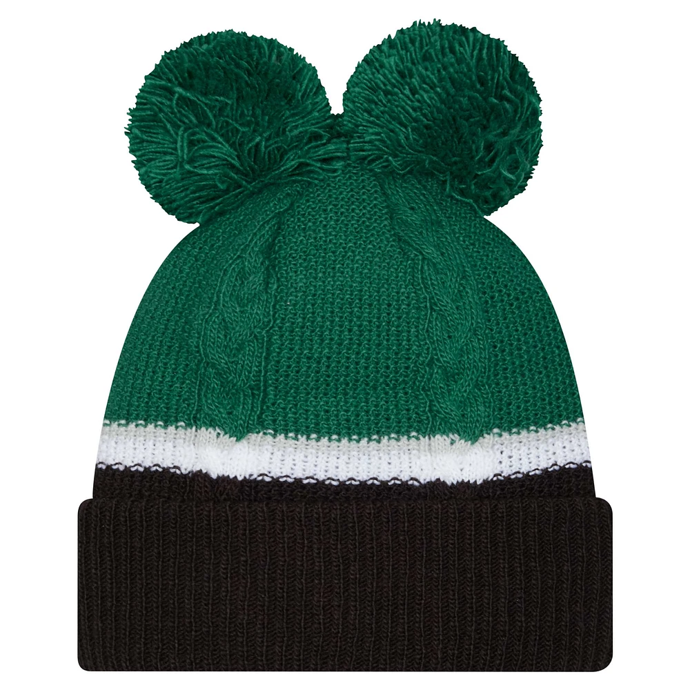 Women's New Era  Green New York Jets Double Bubble Cuffed Knit Hat with Poms