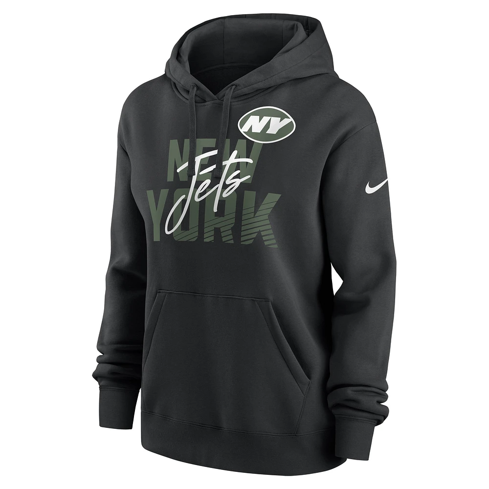 Women's Nike Black New York Jets Wordmark Club Fleece Pullover Hoodie