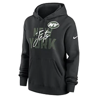 Women's Nike Black New York Jets Wordmark Club Fleece Pullover Hoodie