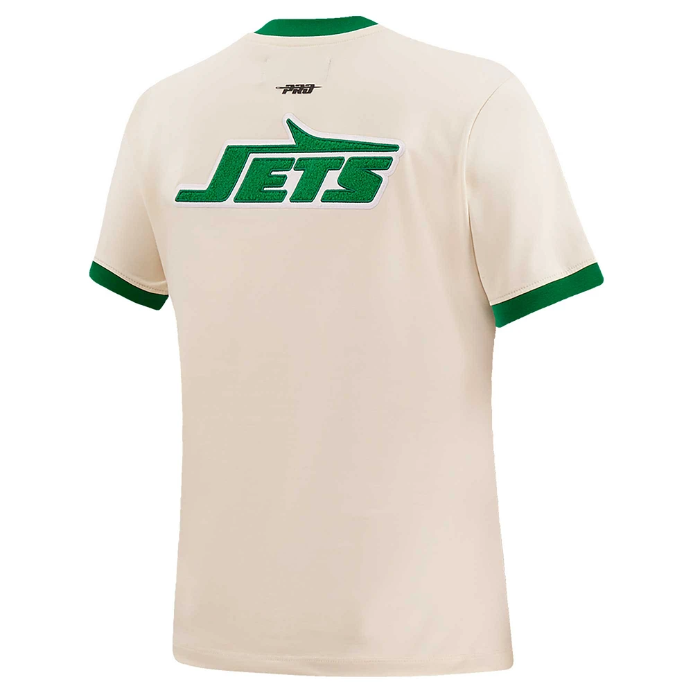 Women's Pro Standard Cream New York Jets Retro Classic Ringer T-Shirt