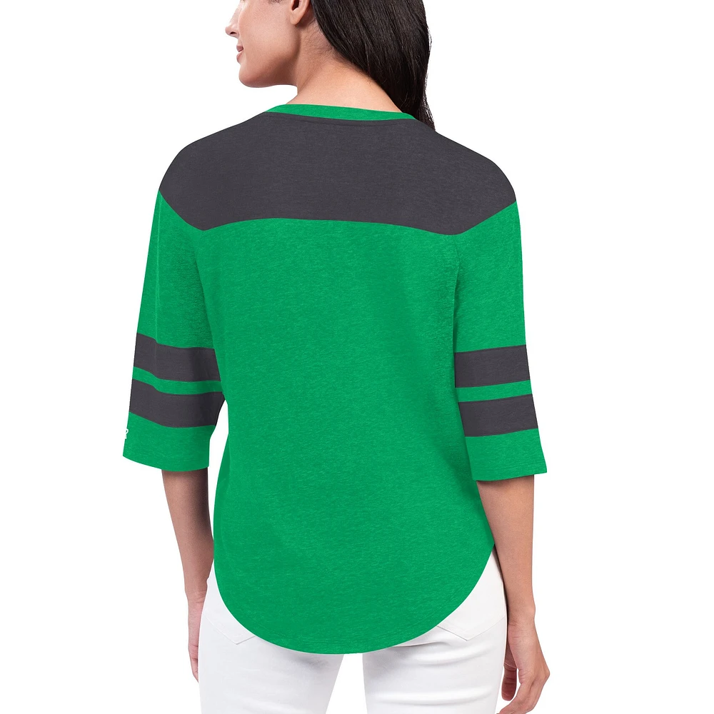 T-shirt à manches 3/4 pour femmes Starter Green New York Jets Fullback Tri-Blend