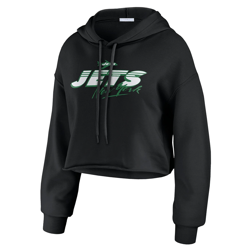 Women's WEAR by Erin Andrews Black New York Jets Prime Cropped Pullover Hoodie