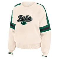 Women's WEAR by Erin Andrews  Cream New York Jets Stripe Pullover Sweater