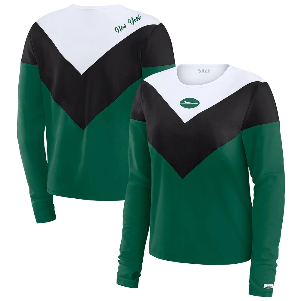 T-shirt à manches longues tri-blend vert/noir chevrons New York Jets pour femme WEAR by Erin Andrews