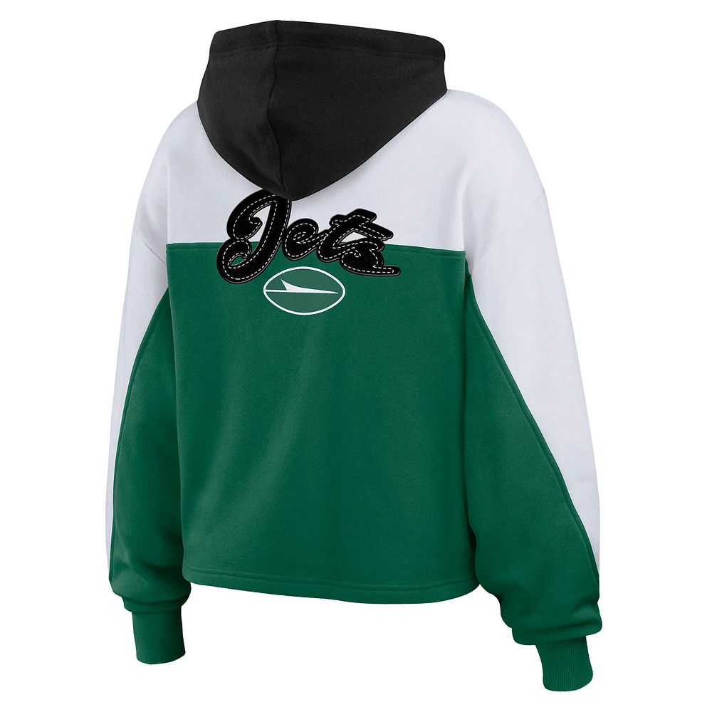 Sweat à capuche zippé blocs de couleurs vert/blanc des New York Jets pour femme WEAR by Erin Andrews