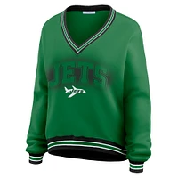 Women's WEAR by Erin Andrews Green New York Jets Oversized Long Sleeve V-Neck Sweatshirt