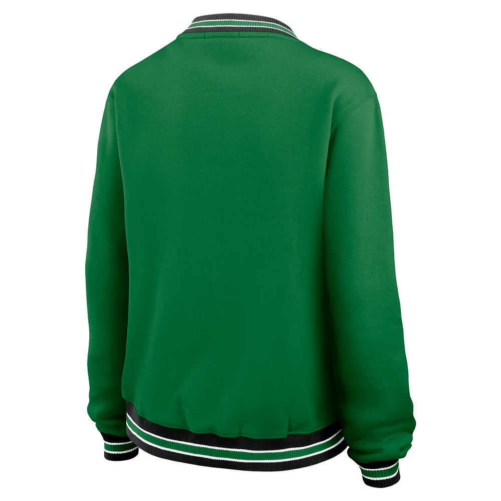 Women's WEAR by Erin Andrews Green New York Jets Oversized Long Sleeve V-Neck Sweatshirt