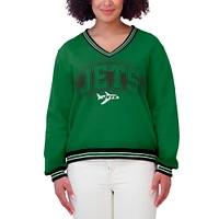 Women's WEAR by Erin Andrews Green New York Jets Oversized Long Sleeve V-Neck Sweatshirt