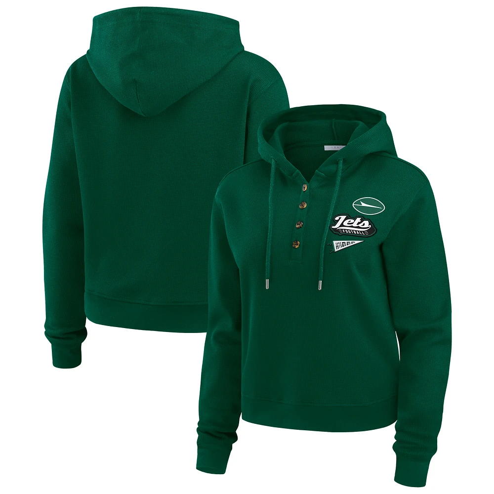 Women's WEAR by Erin Andrews Green New York Jets Plus Waffle Hoodie Pullover Top
