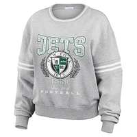 Women's WEAR by Erin Andrews Heather Gray New York Jets Crest Cropped Pullover Sweatshirt