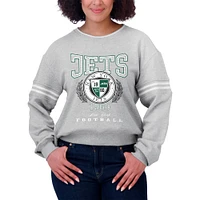 Women's WEAR by Erin Andrews Heather Gray New York Jets Crest Cropped Pullover Sweatshirt