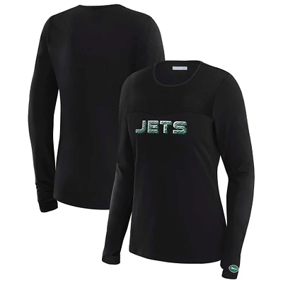 T-shirt à manches longues et empiècement en maille noire New York Jets WEAR by Erin Andrews x Gracie Hunt pour femme
