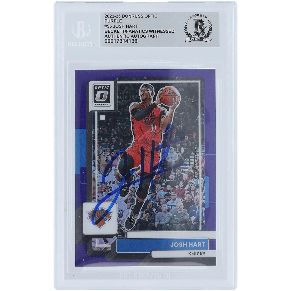 Josh Hart New York Knicks Autographed 2022-23 Panini Donruss Optic Purple #55 Beckett Fanatics Witnessed Authenticated Card