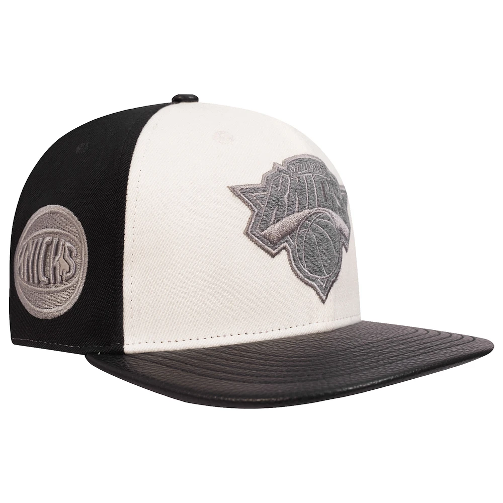 Men's Pro Standard Cream/Black New York Knicks French Terry Snapback Hat