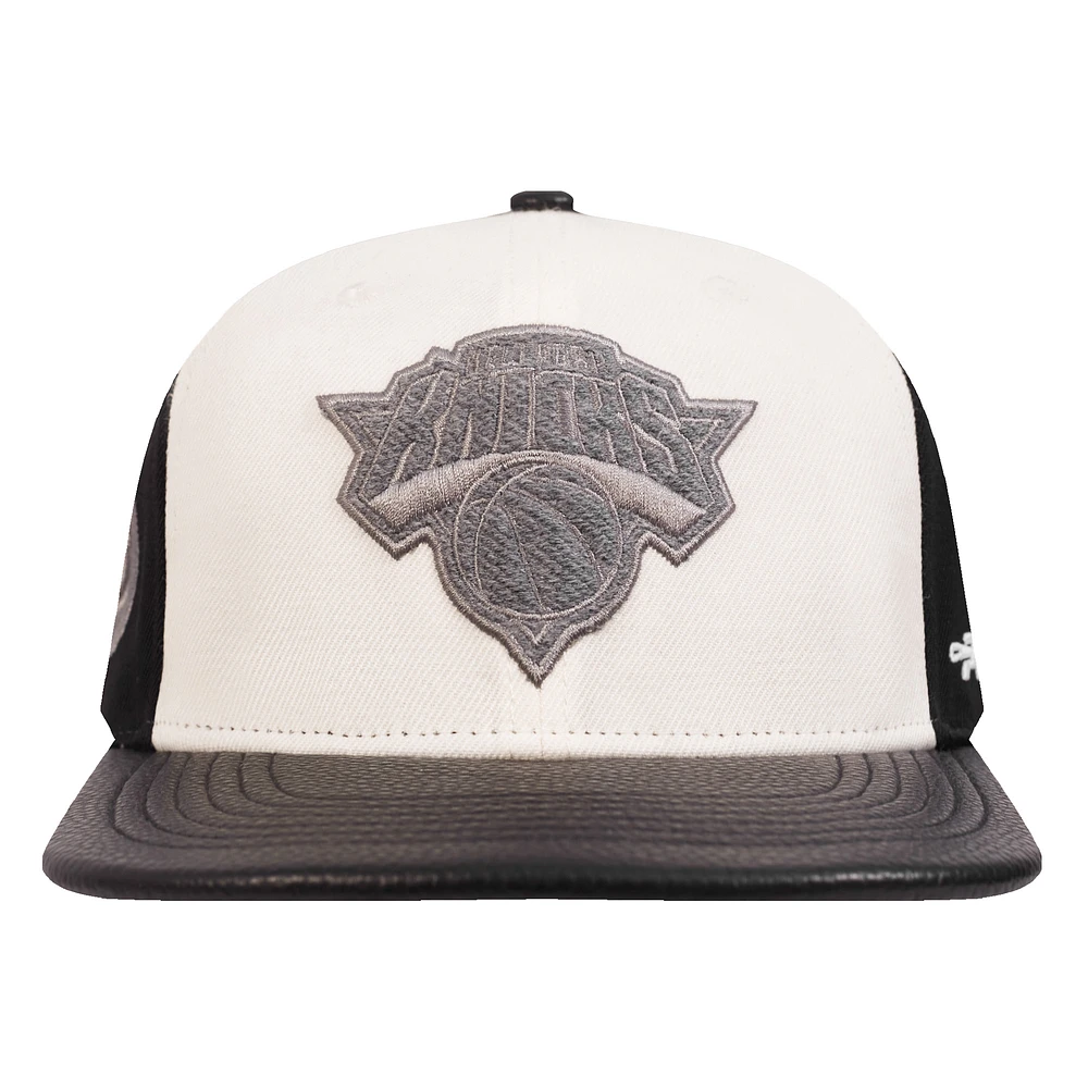 Men's Pro Standard Cream/Black New York Knicks French Terry Snapback Hat