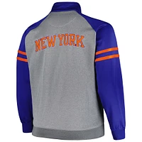 Men's Fanatics Blue/Heather Gray New York Knicks Big & Tall Pieced Stripe Raglan Full-Zip Track Jacket