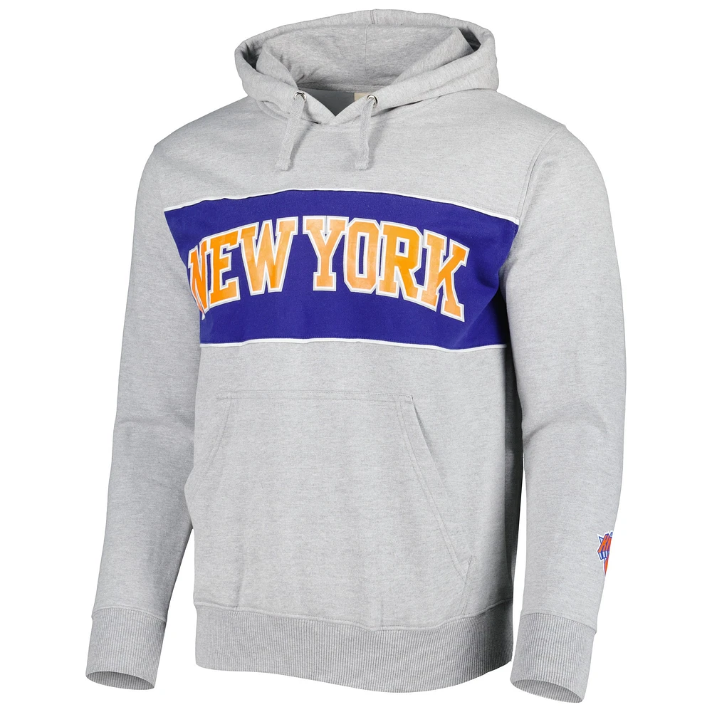 Men's Fanatics Heather Gray New York Knicks Wordmark French Terry Pullover Hoodie