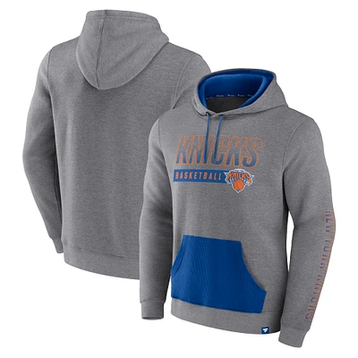 Men's Fanatics Heathered Gray New York Knicks Off The Bench Color Block Pullover Hoodie