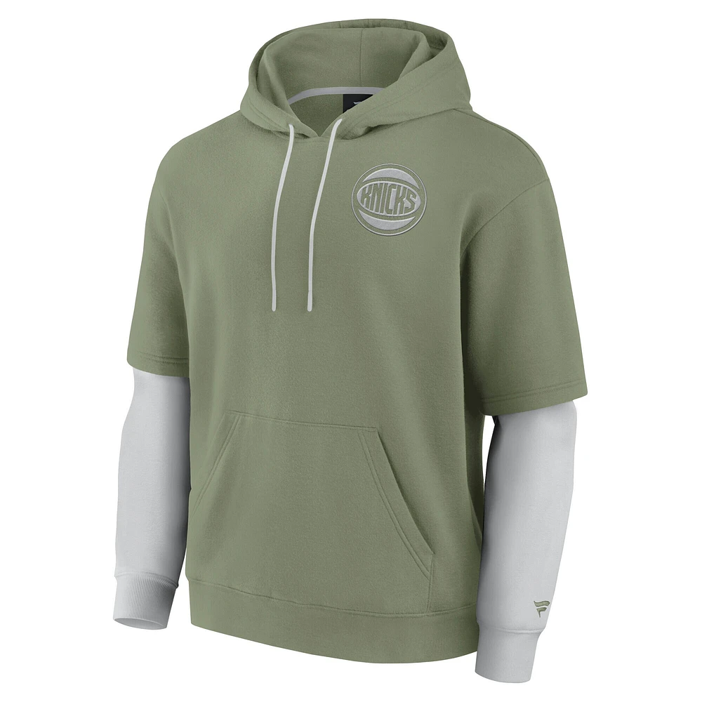 Men's Fanatics  Olive New York Knicks Elements Sleek Pullover Hoodie