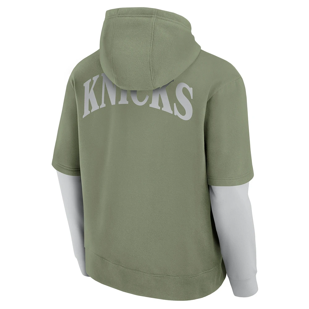 Men's Fanatics  Olive New York Knicks Elements Sleek Pullover Hoodie