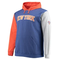 Men's Fanatics Royal/Orange New York Knicks Big & Tall Double Contrast Pullover Hoodie