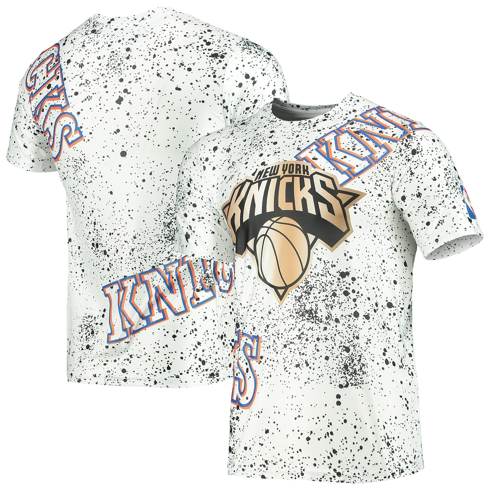 T-shirt FISLL New York Knicks blanc imprimé éclaboussures de feuille d'or pour homme