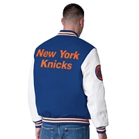 Men's G-III Sports by Carl Banks  Blue New York Knicks Moneyball Wool & Leather Full-Snap Varsity Jacket
