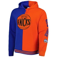 Chandail à capuchon fendu Big & Tall Hardwood Classics des New York Knicks Mitchell Ness pour homme, bleu/orange