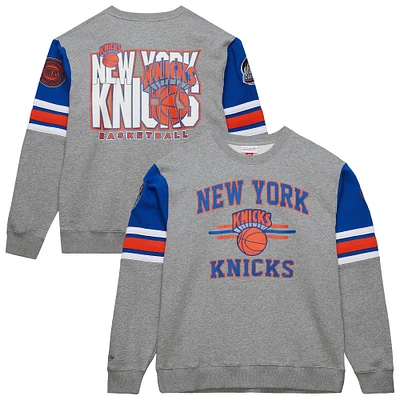 Sweat-shirt à capuche gris chiné pour homme Mitchell & Ness New York Knicks Hardwood Classics All Over 4.0