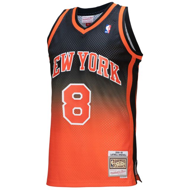 Maillot de joueur Mitchell & Ness Latrell Sprewell orange/noir New York Knicks 1998/99 Hardwood Classics Fadeaway Swingman pour homme