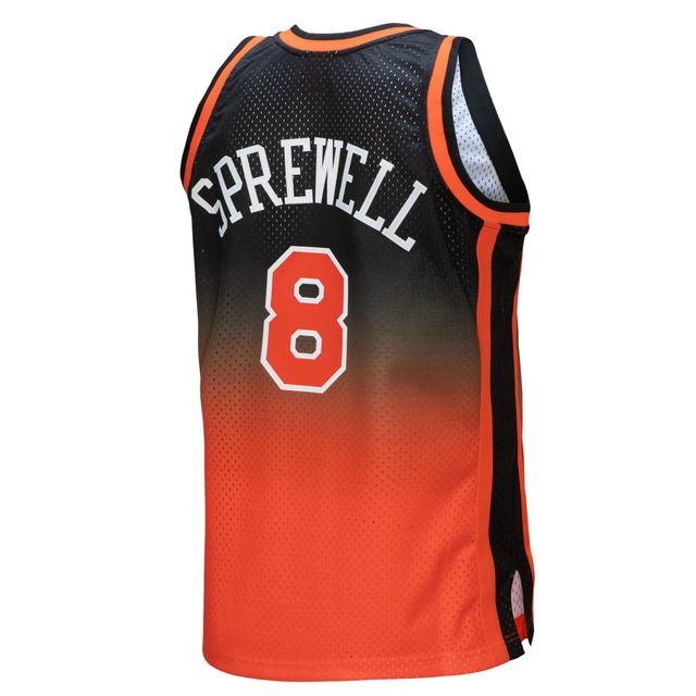 Maillot de joueur Mitchell & Ness Latrell Sprewell orange/noir New York Knicks 1998/99 Hardwood Classics Fadeaway Swingman pour homme