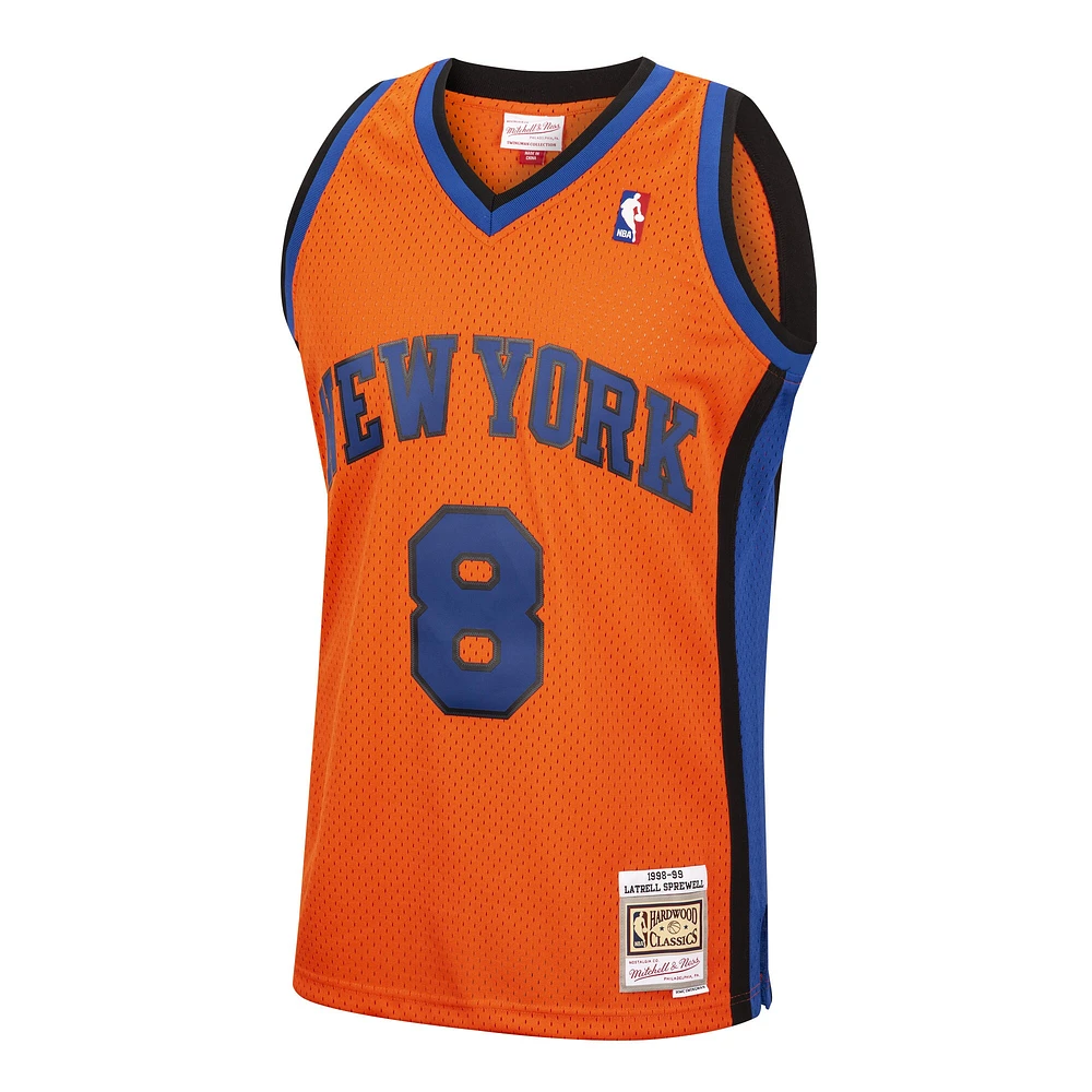 Men's Mitchell & Ness Latrell Sprewell Orange New York Knicks 1998/99 Lost on Mars Reload Swingman Jersey