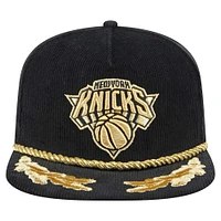 Men's New Era  Black New York Knicks Corduroy Gold Leaf Golfer Snapback Hat