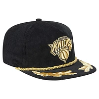 Men's New Era  Black New York Knicks Corduroy Gold Leaf Golfer Snapback Hat