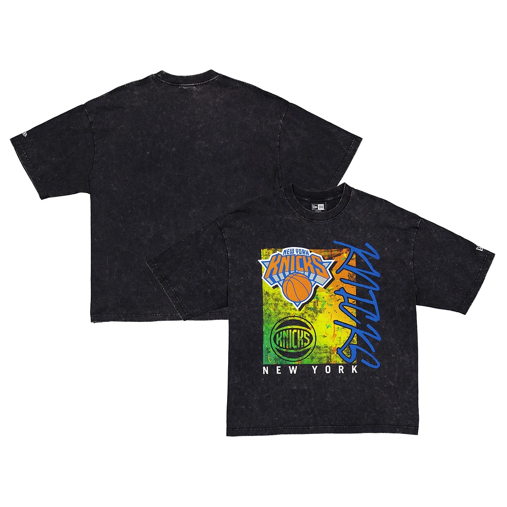 T-shirt délavé aux enzymes Sport Classics New Era pour homme, noir, des York Knicks