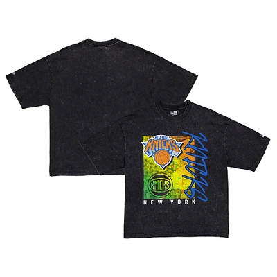 T-shirt délavé aux enzymes Sport Classics New Era pour homme, noir, des York Knicks