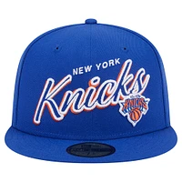 Men's New Era Blue York Knicks Sport Night Script Sided 59FIFTY Fitted Hat
