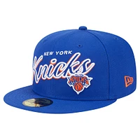 Men's New Era Blue York Knicks Sport Night Script Sided 59FIFTY Fitted Hat