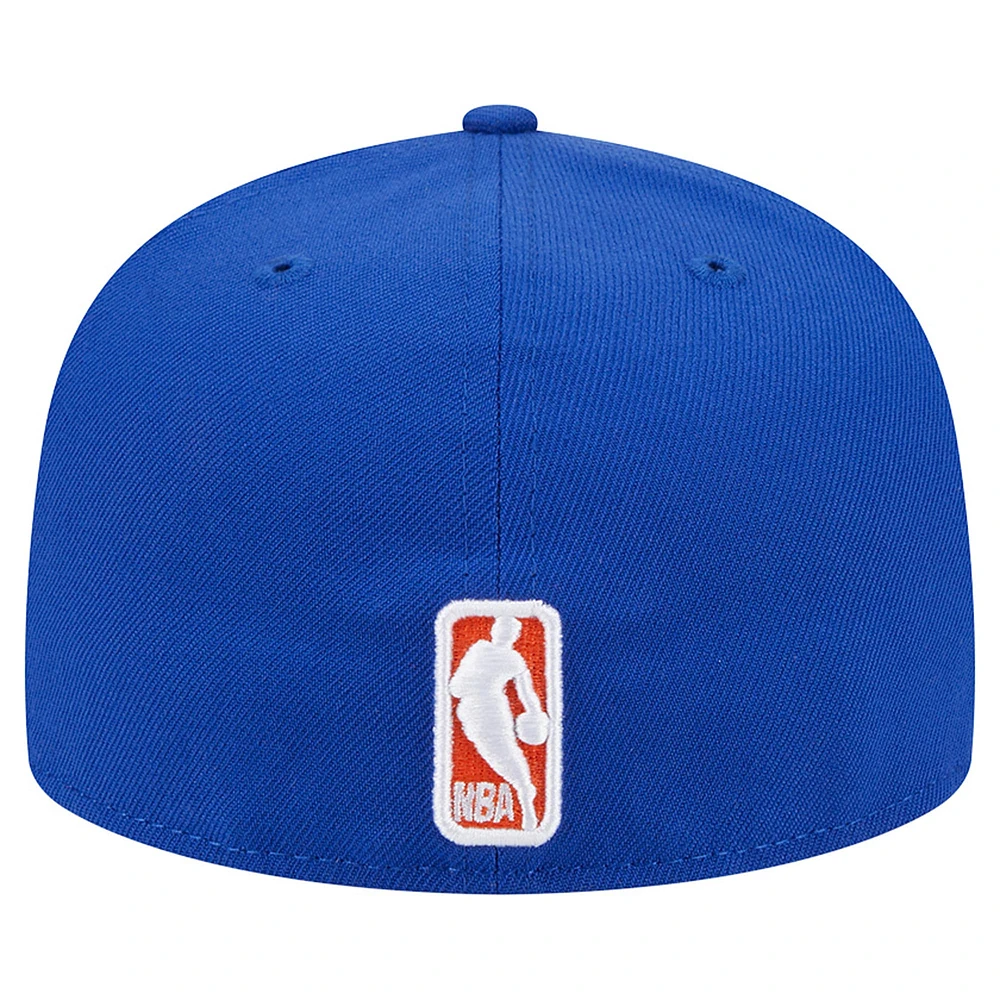 Men's New Era Blue York Knicks Sport Night Script Sided 59FIFTY Fitted Hat