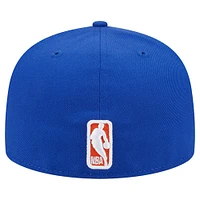 Men's New Era Blue York Knicks Sport Night Script Sided 59FIFTY Fitted Hat