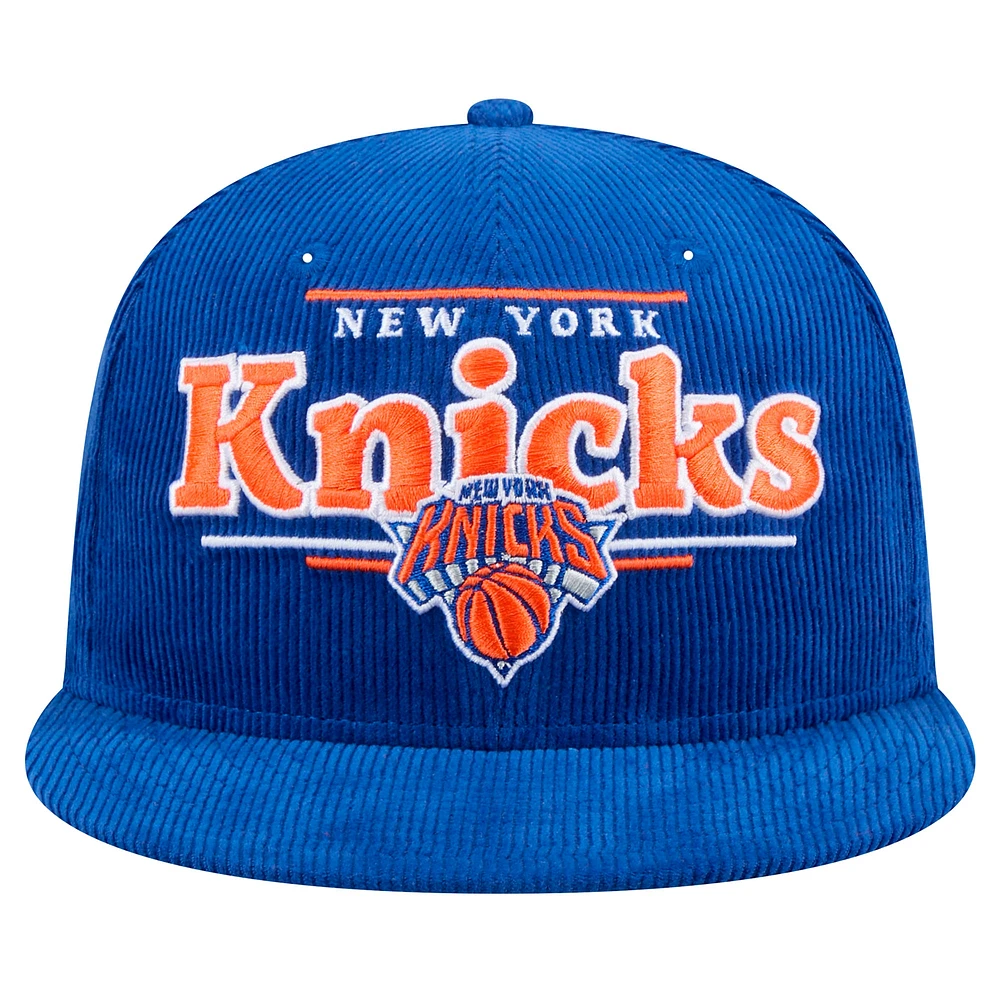 Men's New Era Blue New York Knicks Throwback Display Corduroy 9FIFTY Snapback Hat