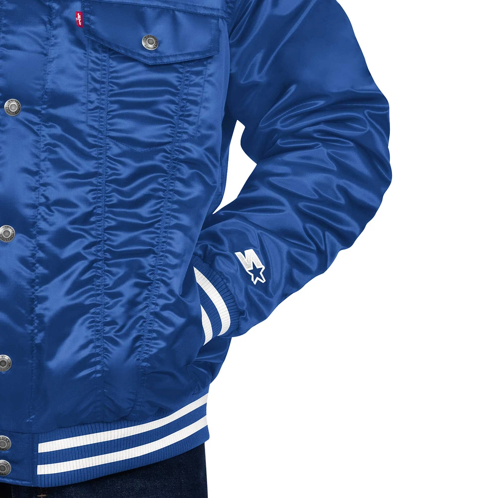 Men's Starter x Levi's Blue New York Knicks Silver Label Trucker Satin Full-Snap Jacket