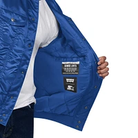 Men's Starter x Levi's Blue New York Knicks Silver Label Trucker Satin Full-Snap Jacket
