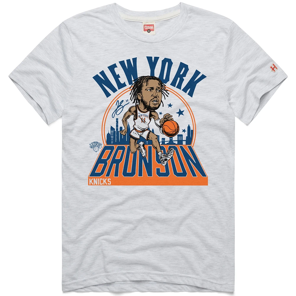 Unisex Homage Jalen Brunson Ash New York Knicks 2024/25 City Edition Caricature Tri-Blend T-Shirt