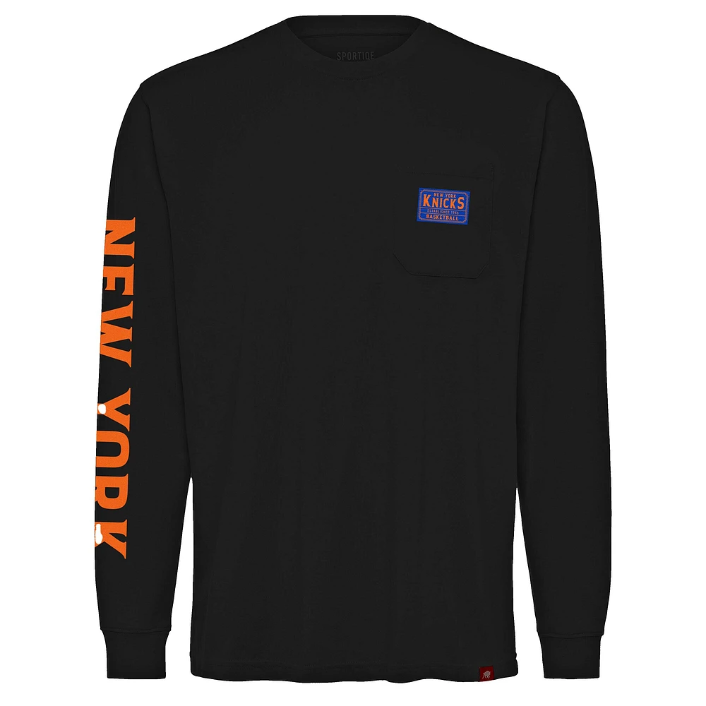 Unisex Sportiqe Black New York Knicks Wales Heavyweight Pocket Long Sleeve T-Shirt